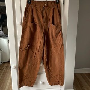 Urban Outfitters Brown Kinley Linen High-Waisted Womens Cargo Pant